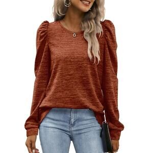 NWOT Orange Crewneck Sweater for Women Puff Sleeve Sm‎